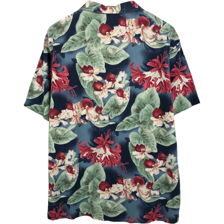 Ralph Lauren CHAPS Hawaiian Aloha Shirt, All-over Floral Print, Rayon, Boxy Shirt, Men's Size L (approx.) Rayon gray type Vintage Second Hand