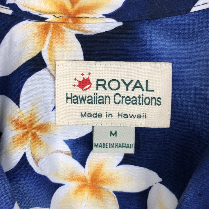 Royal Hawaiian Creations all-over floral print open-collar Hawaiian Aloha shirt, boxy style, made in Hawaii, men's size M. cotton navy blue type Vintage Second Hand