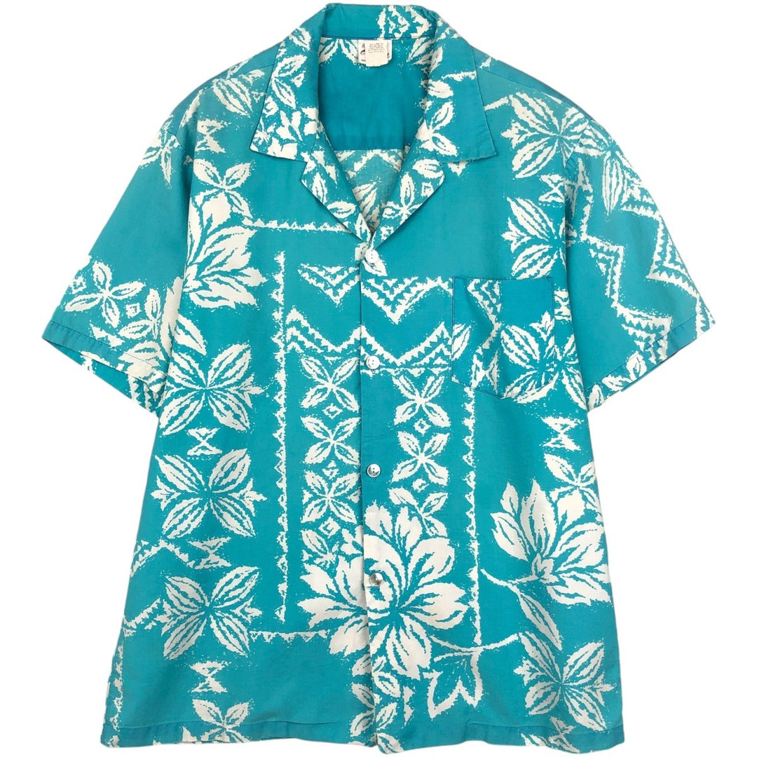 Tia All-over Floral Print Open Collar Hawaiian Aloha Shirt, Boxy Shirt, Made in Hawaii, Men's Size L unclear Blue type light blue Vintage Second Hand