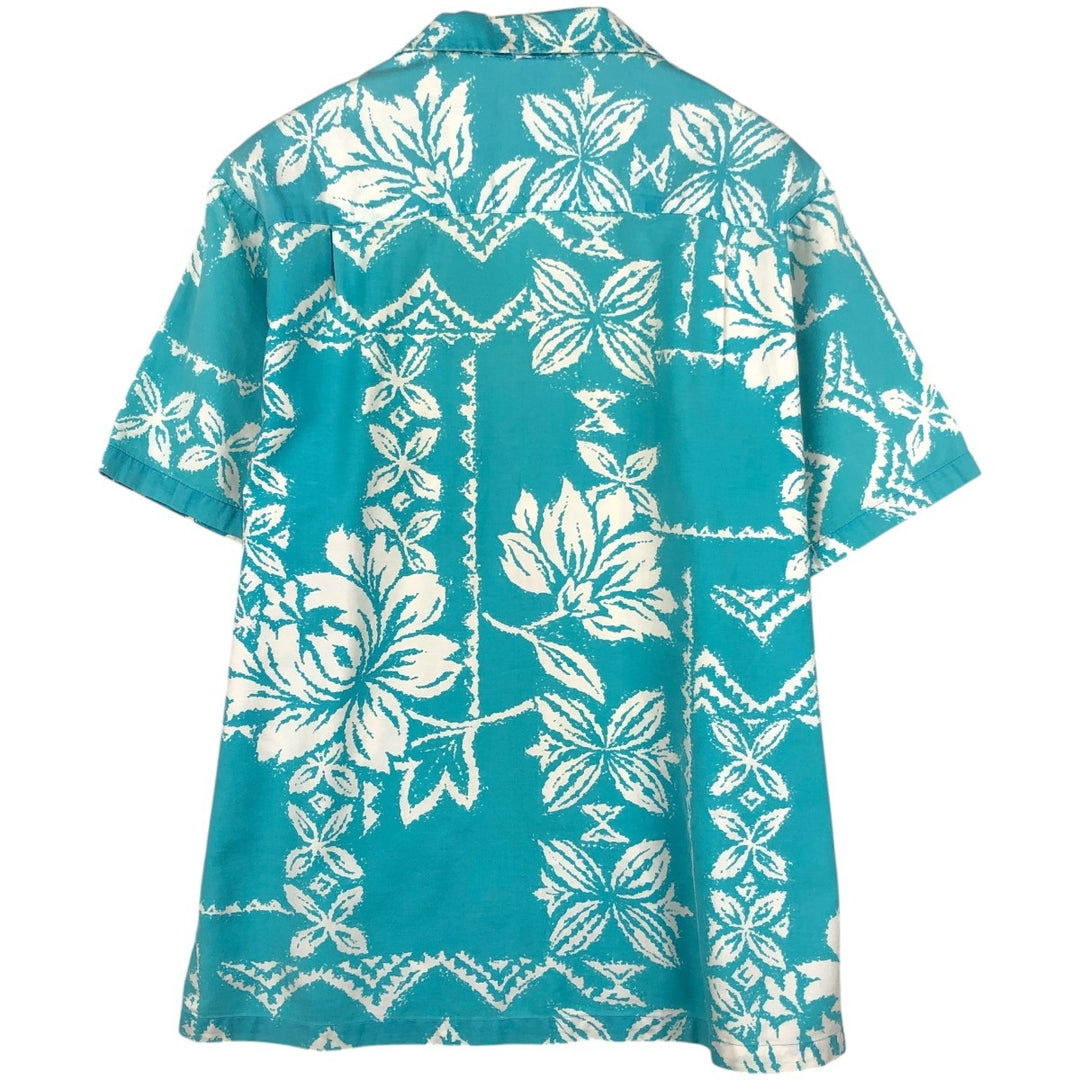 Tia All-over Floral Print Open Collar Hawaiian Aloha Shirt, Boxy Shirt, Made in Hawaii, Men's Size L unclear Blue type light blue Vintage Second Hand