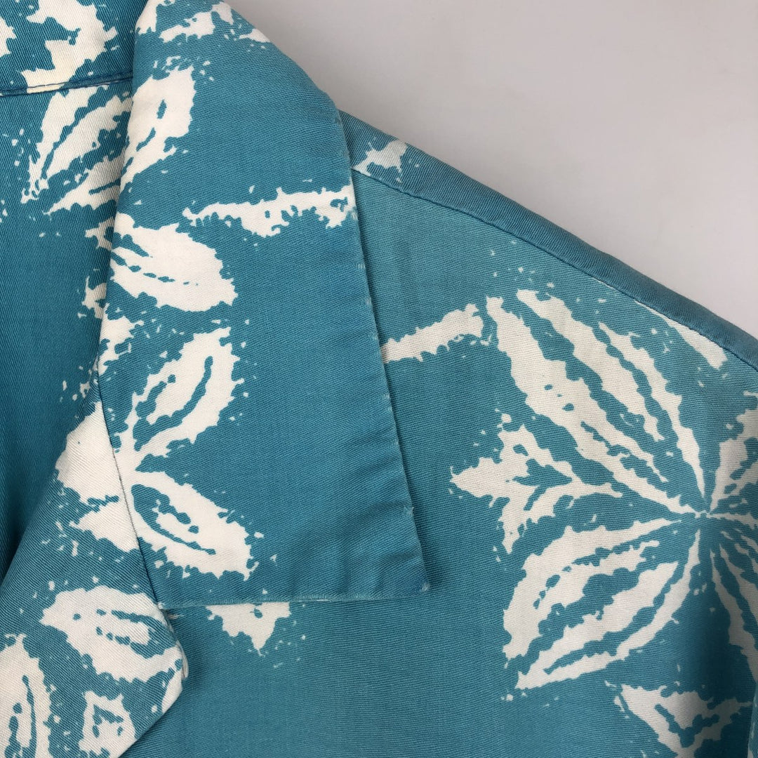 Tia All-over Floral Print Open Collar Hawaiian Aloha Shirt, Boxy Shirt, Made in Hawaii, Men's Size L unclear Blue type light blue Vintage Second Hand