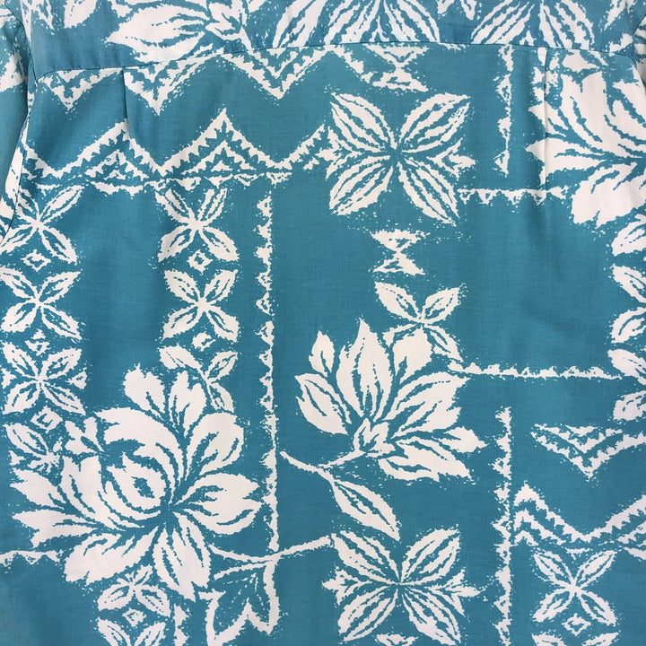 Tia All-over Floral Print Open Collar Hawaiian Aloha Shirt, Boxy Shirt, Made in Hawaii, Men's Size L unclear Blue type light blue Vintage Second Hand