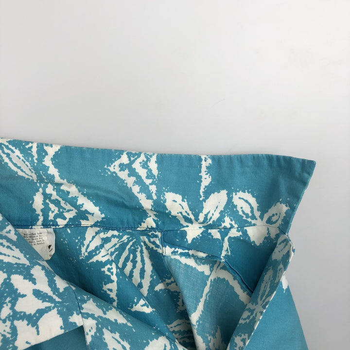 Tia All-over Floral Print Open Collar Hawaiian Aloha Shirt, Boxy Shirt, Made in Hawaii, Men's Size L unclear Blue type light blue Vintage Second Hand