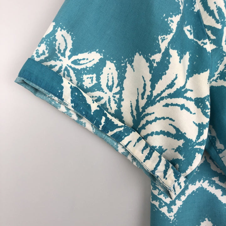 Tia All-over Floral Print Open Collar Hawaiian Aloha Shirt, Boxy Shirt, Made in Hawaii, Men's Size L unclear Blue type light blue Vintage Second Hand