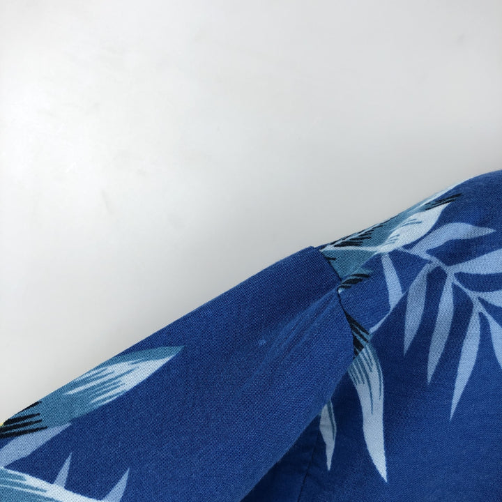 TWO PALMS All-over Floral Print Open Collar Rayon Hawaiian Aloha Shirt Box Shirt Made in Hawaii Men's Size L Rayon blue type Vintage Second Hand
