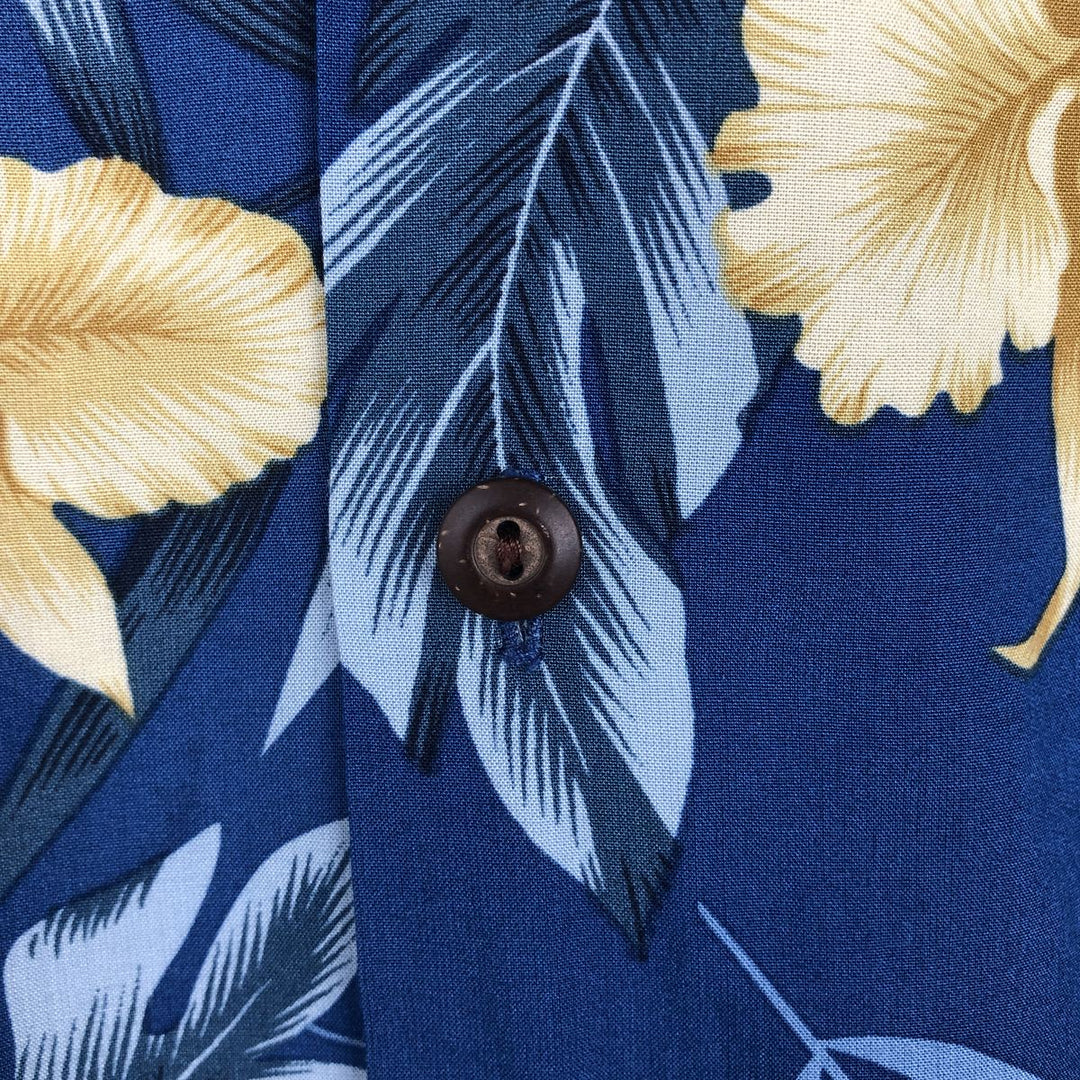 TWO PALMS All-over Floral Print Open Collar Rayon Hawaiian Aloha Shirt Box Shirt Made in Hawaii Men's Size L Rayon blue type Vintage Second Hand