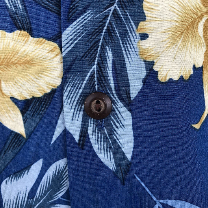 TWO PALMS All-over Floral Print Open Collar Rayon Hawaiian Aloha Shirt Box Shirt Made in Hawaii Men's Size L Rayon blue type Vintage Second Hand