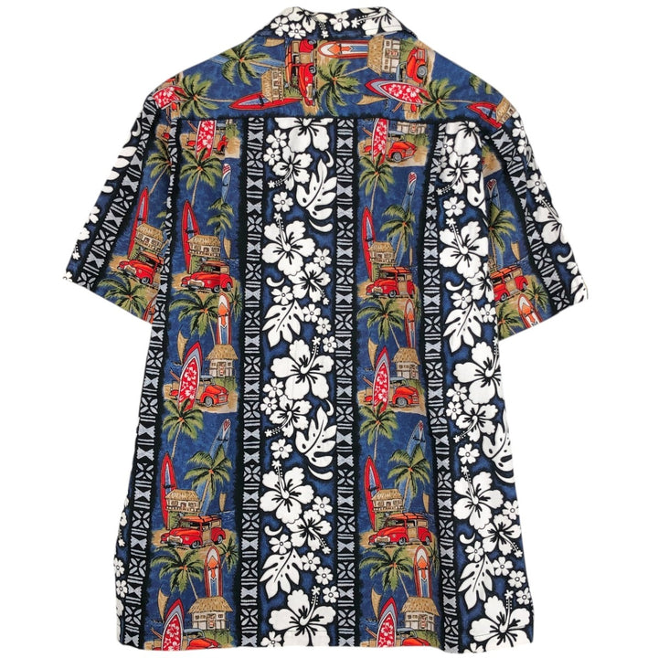 RJC All-over Hibiscus Pattern Open Collar Hawaiian Aloha Shirt, Boxy Shirt, Made in Hawaii, Men's Size M (Equivalent), Vintage cotton navy blue type Vintage Second Hand