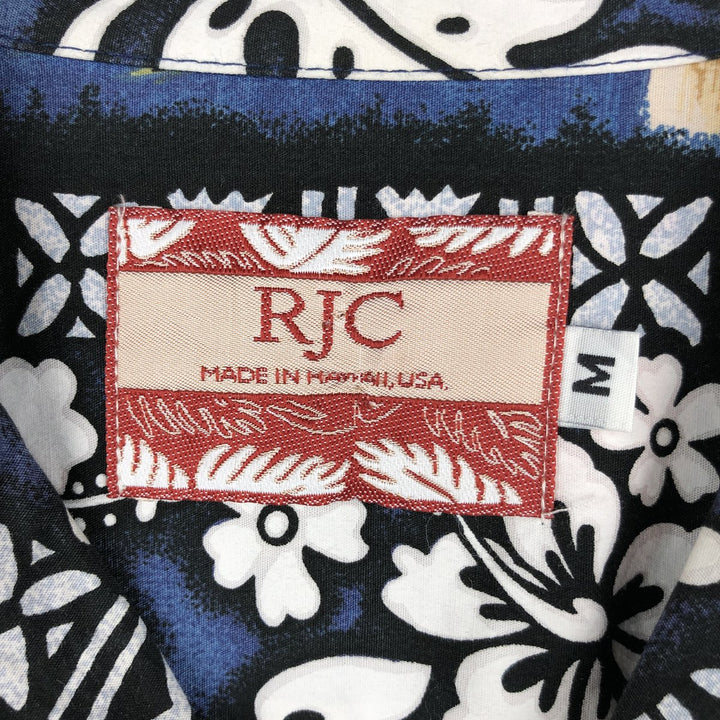 RJC All-over Hibiscus Pattern Open Collar Hawaiian Aloha Shirt, Boxy Shirt, Made in Hawaii, Men's Size M (Equivalent), Vintage cotton navy blue type Vintage Second Hand