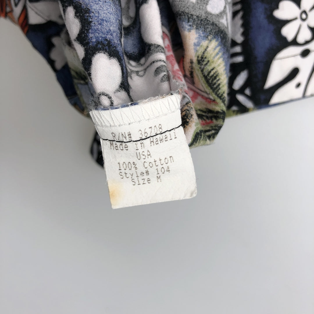 RJC All-over Hibiscus Pattern Open Collar Hawaiian Aloha Shirt, Boxy Shirt, Made in Hawaii, Men's Size M (Equivalent), Vintage cotton navy blue type Vintage Second Hand
