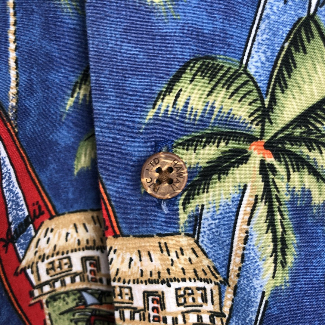 RJC All-over Hibiscus Pattern Open Collar Hawaiian Aloha Shirt, Boxy Shirt, Made in Hawaii, Men's Size M (Equivalent), Vintage cotton navy blue type Vintage Second Hand