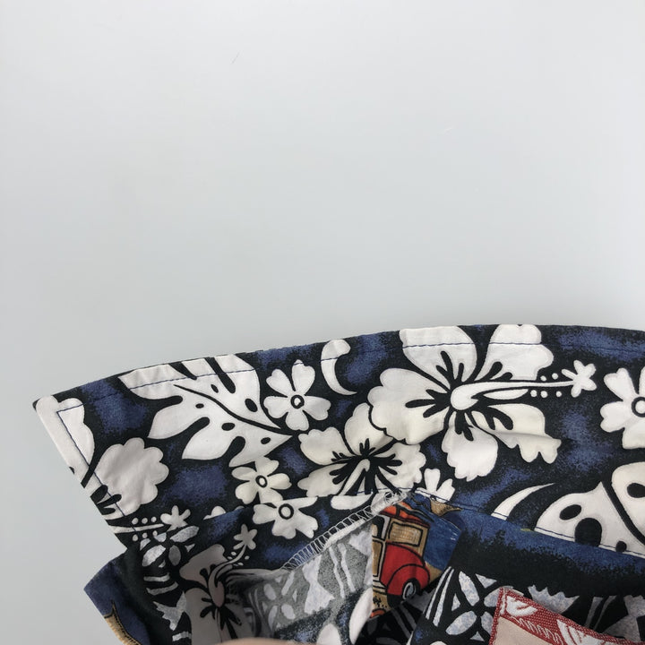 RJC All-over Hibiscus Pattern Open Collar Hawaiian Aloha Shirt, Boxy Shirt, Made in Hawaii, Men's Size M (Equivalent), Vintage cotton navy blue type Vintage Second Hand