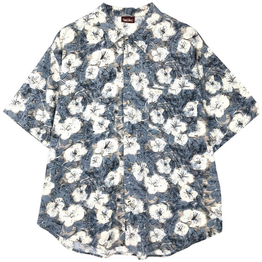 Mossimo All-over Hibiscus Pattern Hawaiian Aloha Shirt, Men's Size L (approx.) unclear navy blue type Vintage Second Hand
