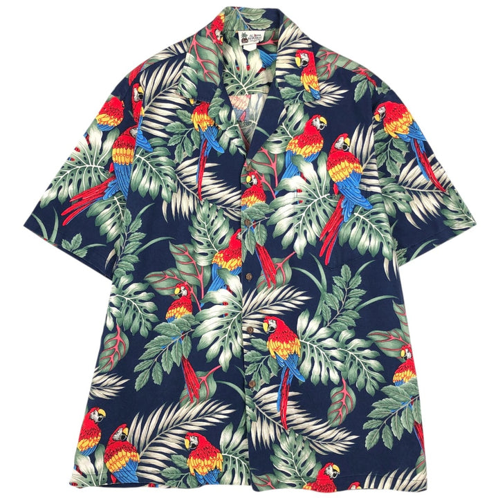 ALOHA REPUBLIC All-over Leaf Pattern Open Collar Hawaiian Aloha Shirt, Boxy Shirt, Made in Hawaii, Men's XL Equivalent cotton navy blue type Vintage Second Hand