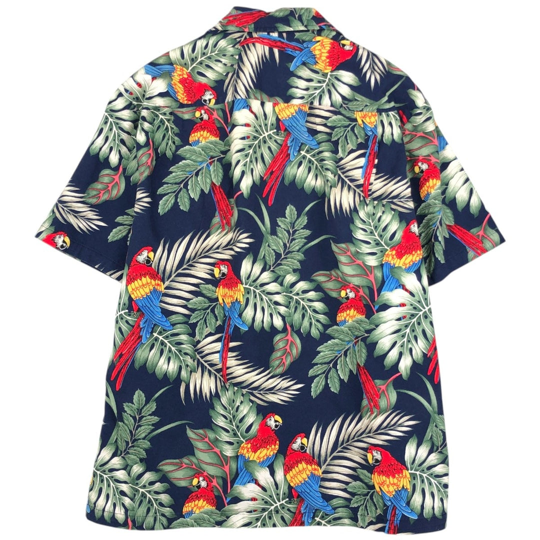 ALOHA REPUBLIC All-over Leaf Pattern Open Collar Hawaiian Aloha Shirt, Boxy Shirt, Made in Hawaii, Men's XL Equivalent cotton navy blue type Vintage Second Hand