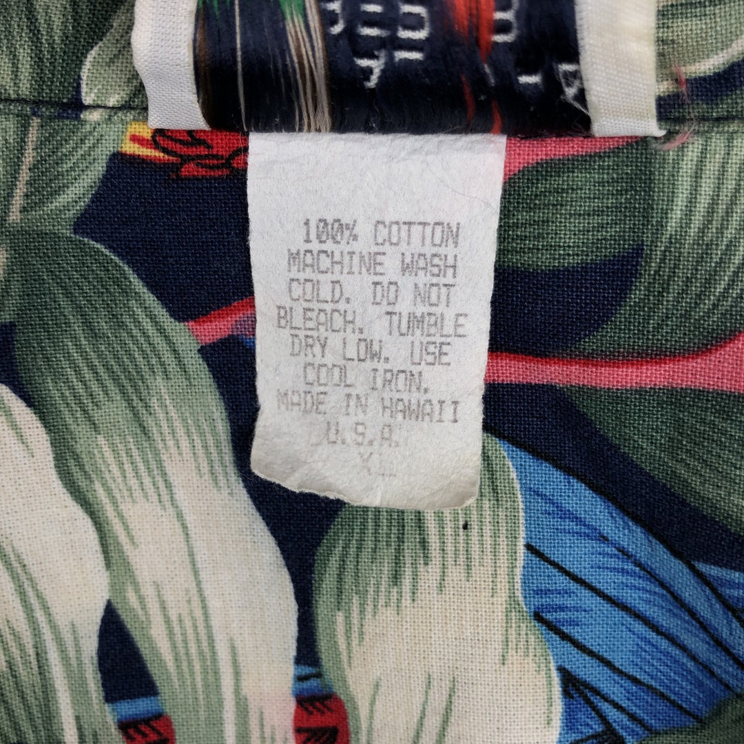 ALOHA REPUBLIC All-over Leaf Pattern Open Collar Hawaiian Aloha Shirt, Boxy Shirt, Made in Hawaii, Men's XL Equivalent cotton navy blue type Vintage Second Hand