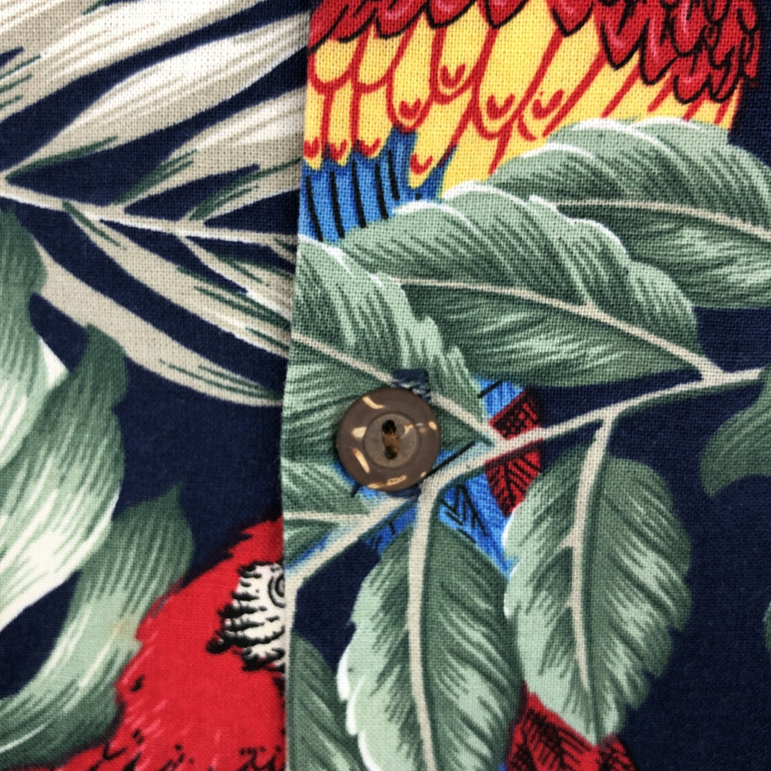 ALOHA REPUBLIC All-over Leaf Pattern Open Collar Hawaiian Aloha Shirt, Boxy Shirt, Made in Hawaii, Men's XL Equivalent cotton navy blue type Vintage Second Hand