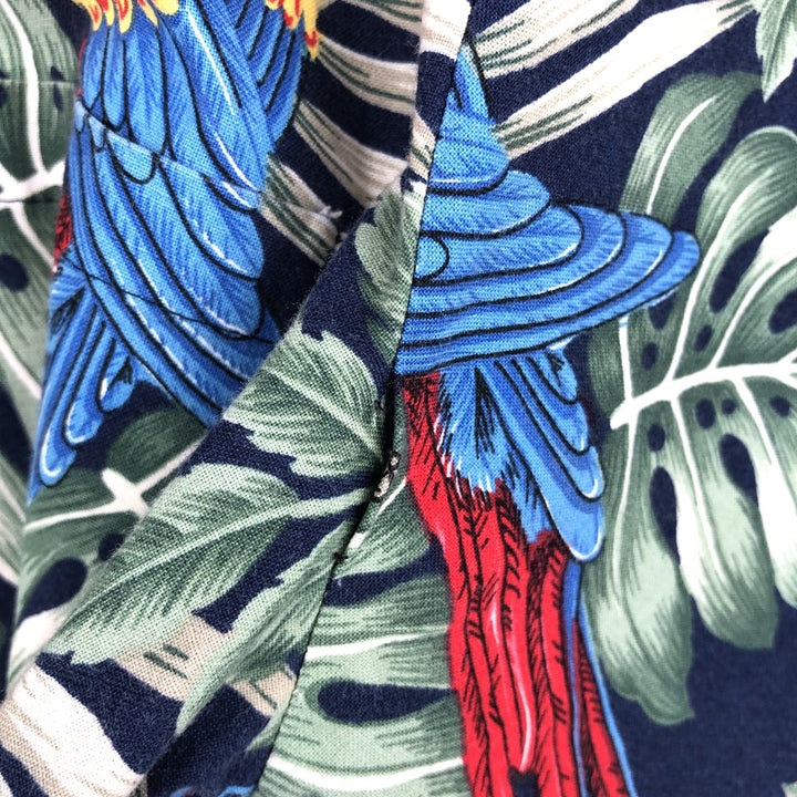 ALOHA REPUBLIC All-over Leaf Pattern Open Collar Hawaiian Aloha Shirt, Boxy Shirt, Made in Hawaii, Men's XL Equivalent cotton navy blue type Vintage Second Hand