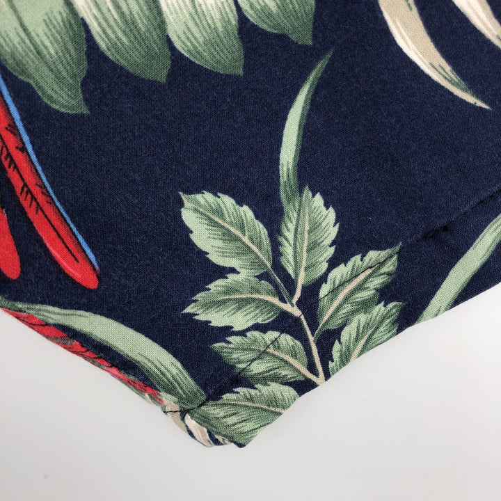 ALOHA REPUBLIC All-over Leaf Pattern Open Collar Hawaiian Aloha Shirt, Boxy Shirt, Made in Hawaii, Men's XL Equivalent cotton navy blue type Vintage Second Hand