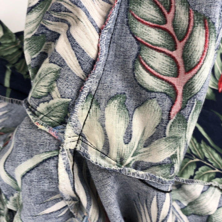 ALOHA REPUBLIC All-over Leaf Pattern Open Collar Hawaiian Aloha Shirt, Boxy Shirt, Made in Hawaii, Men's XL Equivalent cotton navy blue type Vintage Second Hand