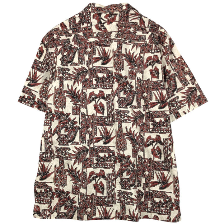 ROYAL CREATIONS All-over Leaf Pattern Open Collar Hawaiian Aloha Shirt, Boxy Shirt, Made in Hawaii, Men's XL Equivalent cotton brown type Vintage Second Hand