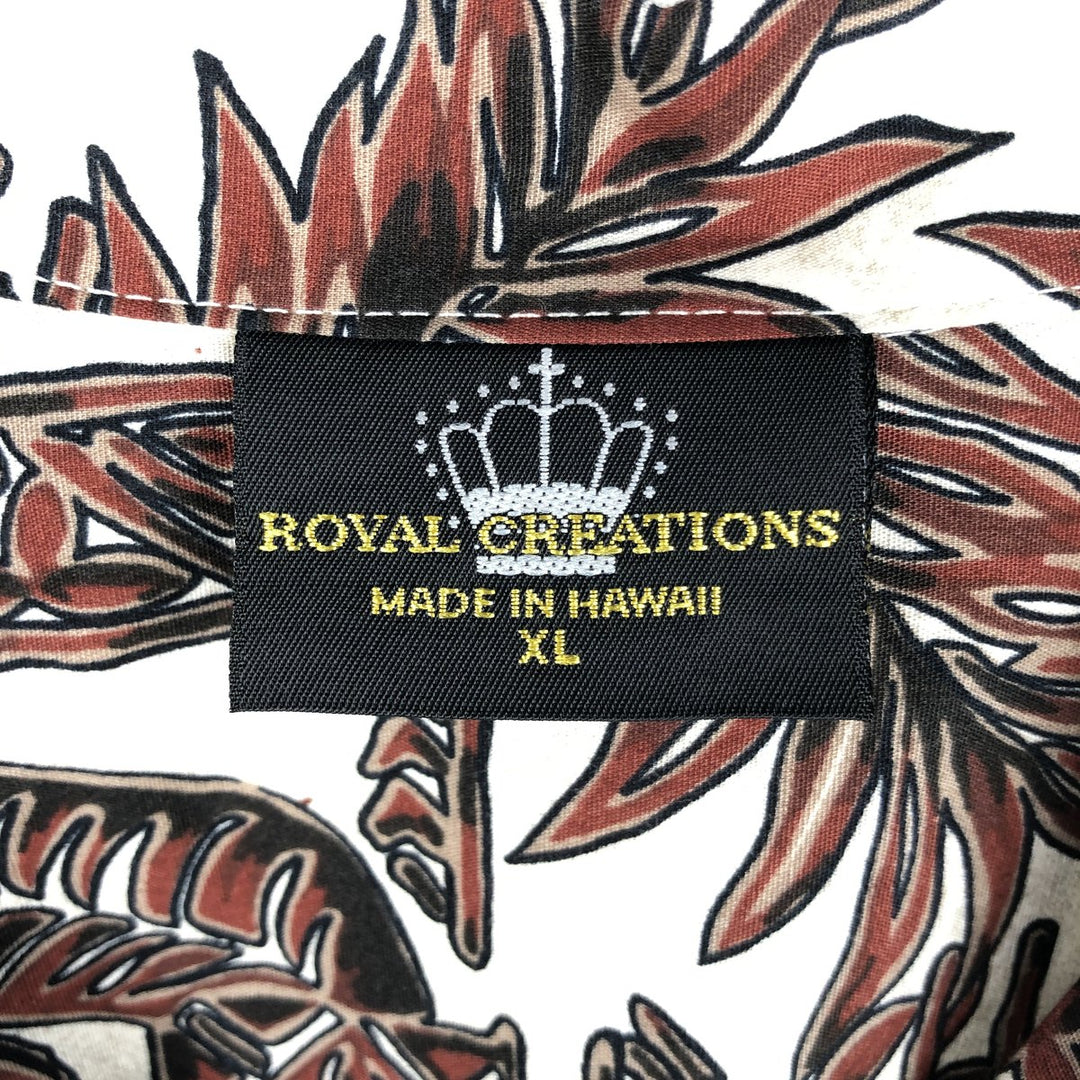 ROYAL CREATIONS All-over Leaf Pattern Open Collar Hawaiian Aloha Shirt, Boxy Shirt, Made in Hawaii, Men's XL Equivalent cotton brown type Vintage Second Hand