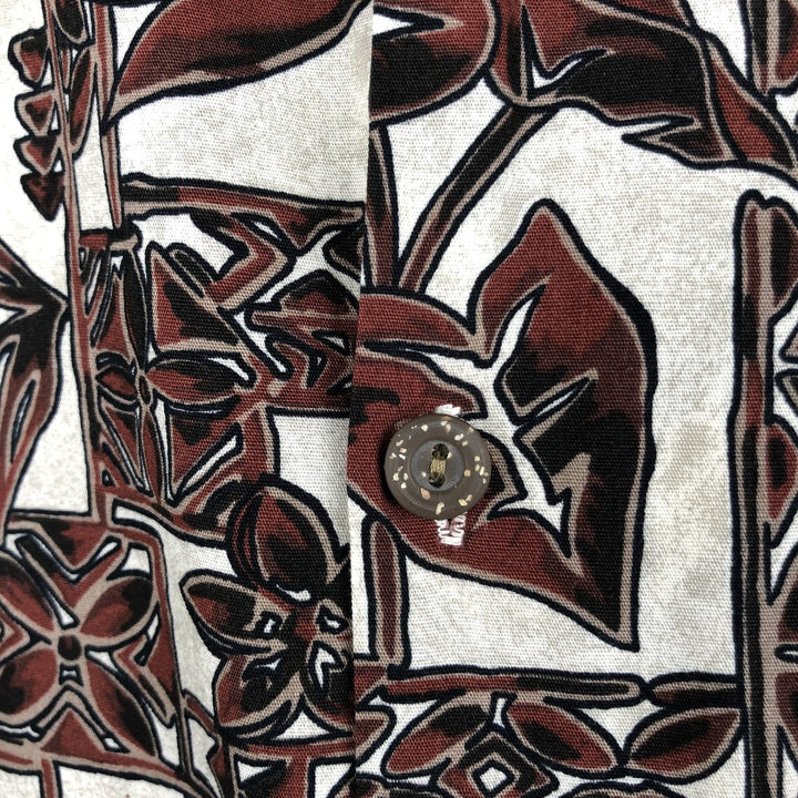 ROYAL CREATIONS All-over Leaf Pattern Open Collar Hawaiian Aloha Shirt, Boxy Shirt, Made in Hawaii, Men's XL Equivalent cotton brown type Vintage Second Hand