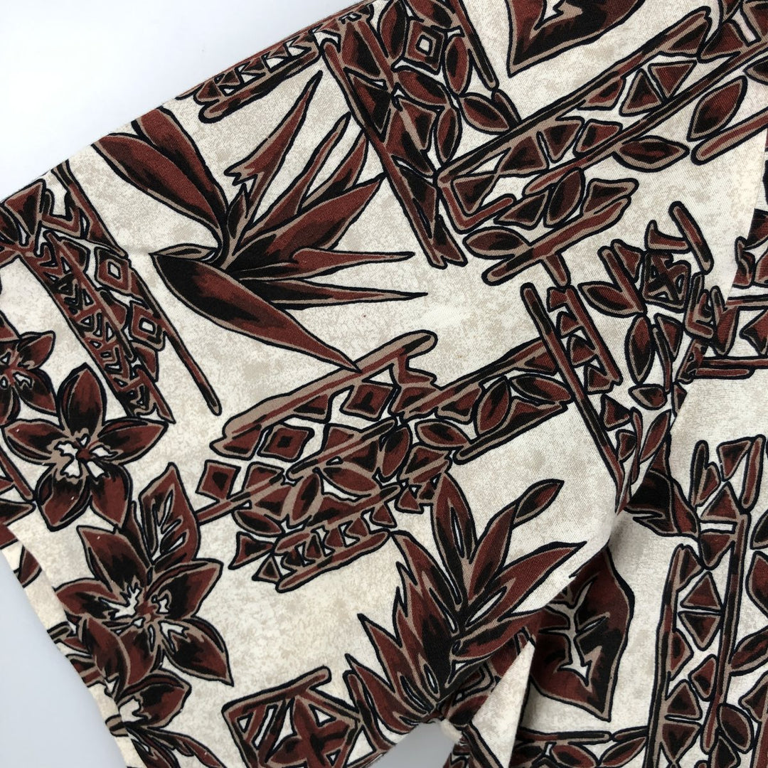 ROYAL CREATIONS All-over Leaf Pattern Open Collar Hawaiian Aloha Shirt, Boxy Shirt, Made in Hawaii, Men's XL Equivalent cotton brown type Vintage Second Hand