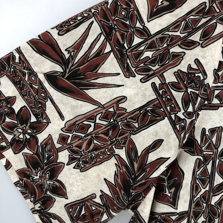 ROYAL CREATIONS All-over Leaf Pattern Open Collar Hawaiian Aloha Shirt, Boxy Shirt, Made in Hawaii, Men's XL Equivalent cotton brown type Vintage Second Hand