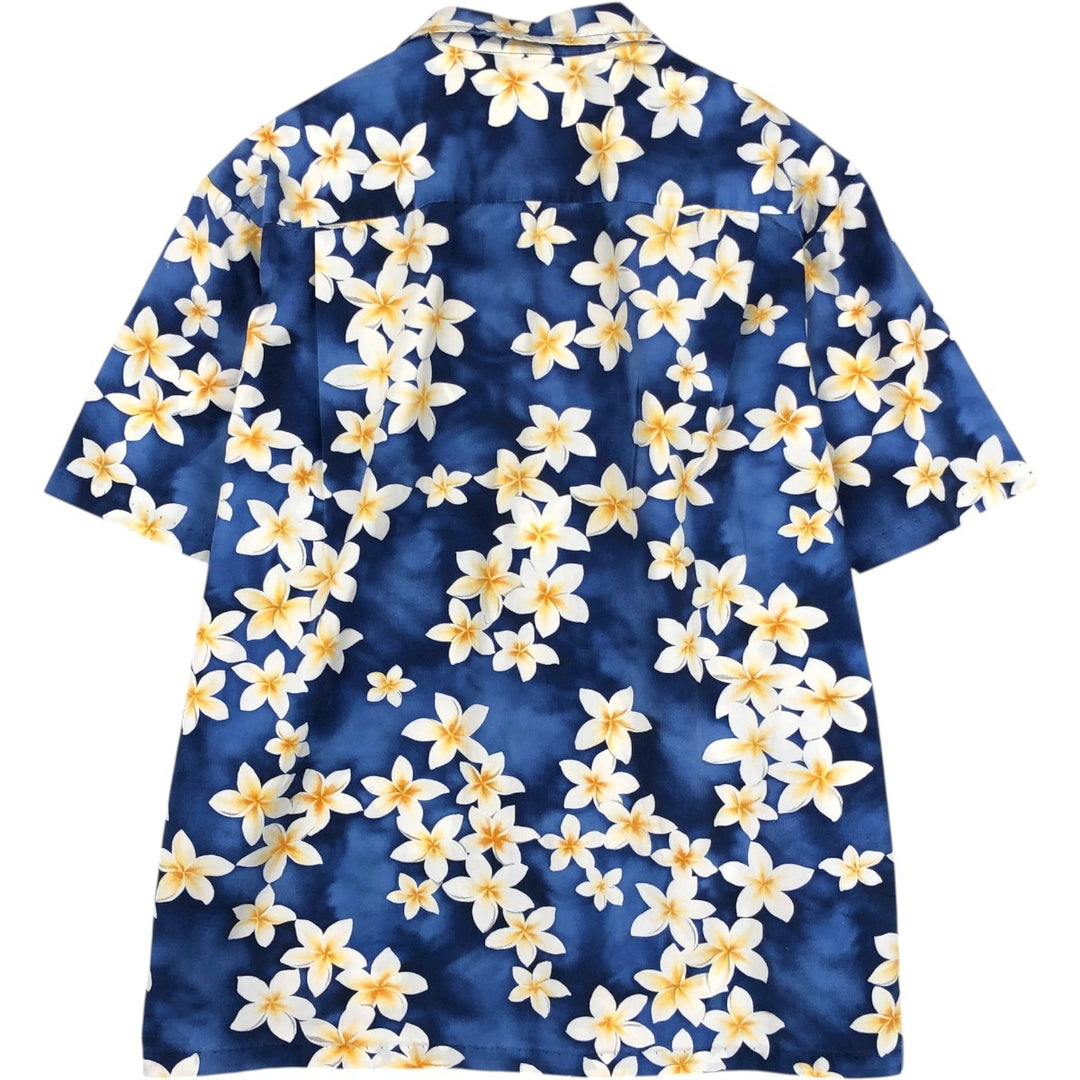 ROYAL CREATIONS All-over Hibiscus Pattern Open Collar Hawaiian Aloha Shirt, Boxy Shirt, Made in Hawaii, Men's XL Equivalent cotton navy blue type Vintage Second Hand