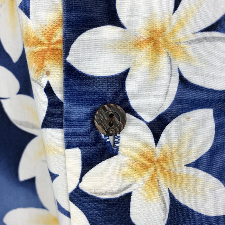 ROYAL CREATIONS All-over Hibiscus Pattern Open Collar Hawaiian Aloha Shirt, Boxy Shirt, Made in Hawaii, Men's XL Equivalent cotton navy blue type Vintage Second Hand