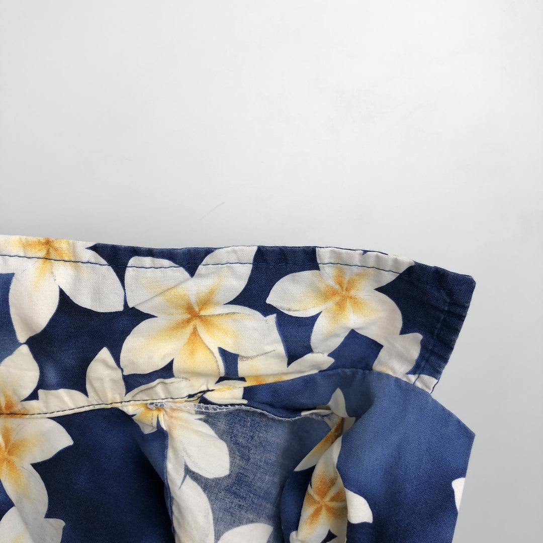 ROYAL CREATIONS All-over Hibiscus Pattern Open Collar Hawaiian Aloha Shirt, Boxy Shirt, Made in Hawaii, Men's XL Equivalent cotton navy blue type Vintage Second Hand
