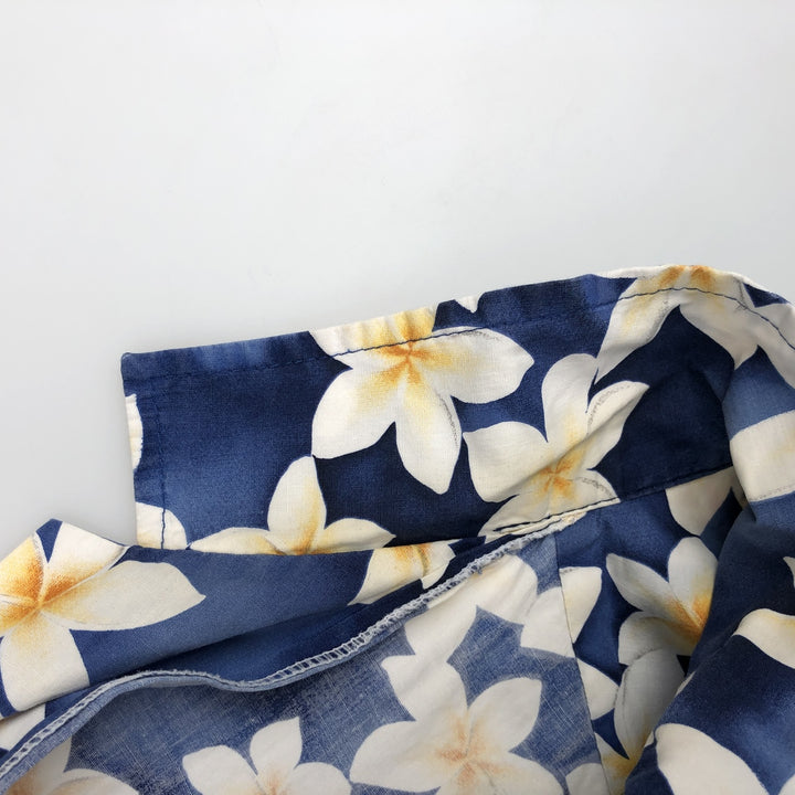 ROYAL CREATIONS All-over Hibiscus Pattern Open Collar Hawaiian Aloha Shirt, Boxy Shirt, Made in Hawaii, Men's XL Equivalent cotton navy blue type Vintage Second Hand