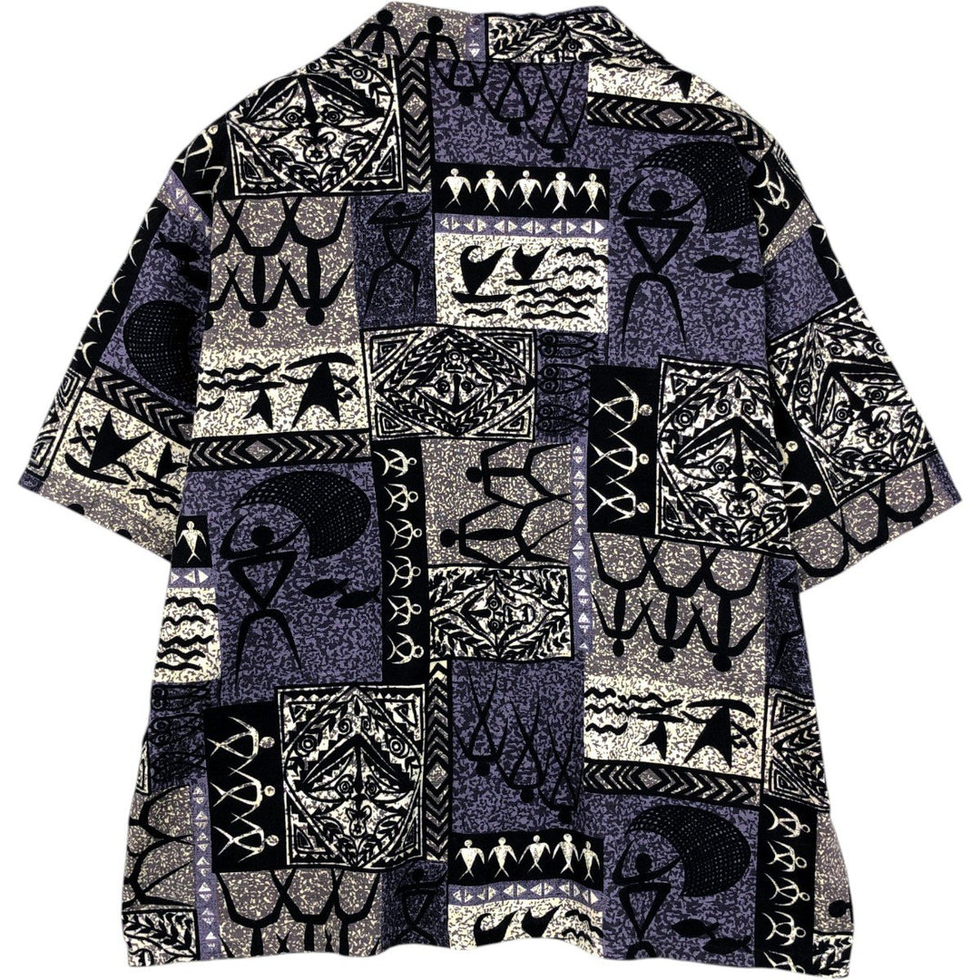 ALOHALAND.COM All-over print open collar Hawaiian Aloha shirt, boxy style, made in USA, men's size XL. cotton purple type Vintage Second Hand