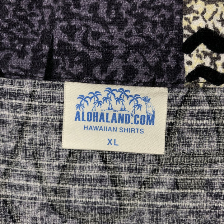 ALOHALAND.COM All-over print open collar Hawaiian Aloha shirt, boxy style, made in USA, men's size XL. cotton purple type Vintage Second Hand