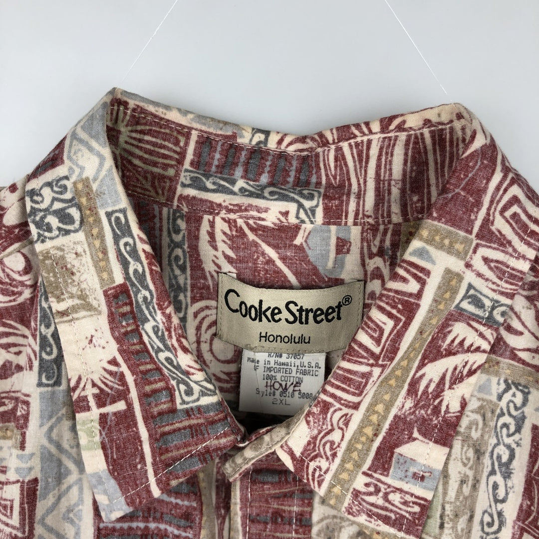 Cooke Street all-over print Hawaiian Aloha shirt, boxy shirt, made in Hawaii, men's size XXL equivalent, vintage. cotton red type Vintage Second Hand