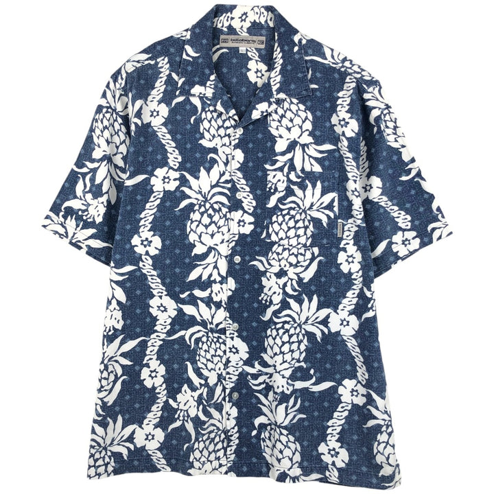BILLABONG AUTHENTIC CLASSICS All-over print Hawaiian Aloha shirt, Made in USA, Size L (Men's L equivalent), Open collar, Boxy shirt. cotton navy blue type Vintage Second Hand