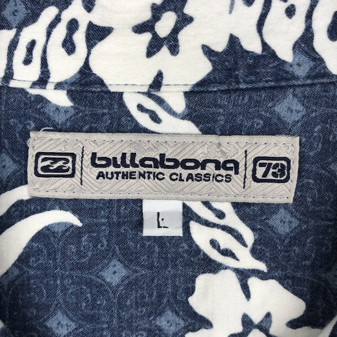 BILLABONG AUTHENTIC CLASSICS All-over print Hawaiian Aloha shirt, Made in USA, Size L (Men's L equivalent), Open collar, Boxy shirt. cotton navy blue type Vintage Second Hand