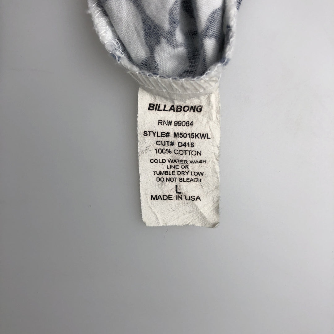 BILLABONG AUTHENTIC CLASSICS All-over print Hawaiian Aloha shirt, Made in USA, Size L (Men's L equivalent), Open collar, Boxy shirt. cotton navy blue type Vintage Second Hand