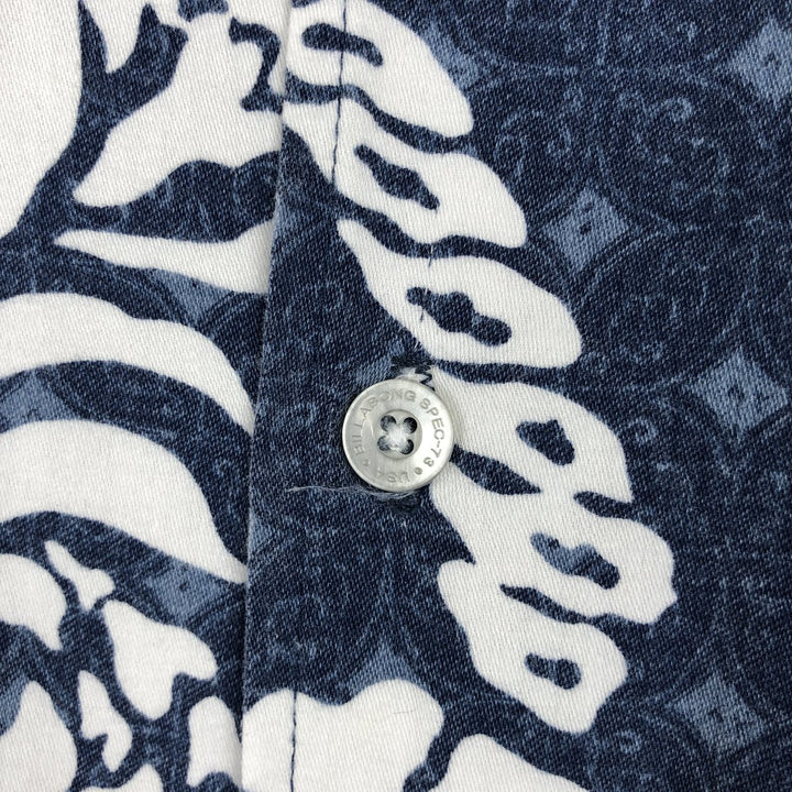 BILLABONG AUTHENTIC CLASSICS All-over print Hawaiian Aloha shirt, Made in USA, Size L (Men's L equivalent), Open collar, Boxy shirt. cotton navy blue type Vintage Second Hand