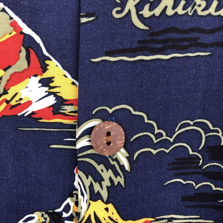 Hilo Hattie All-over print rayon open-collar Hawaiian Aloha shirt, boxy style, made in Hawaii, men's size L equivalent, vintage. Rayon navy blue type Vintage Second Hand