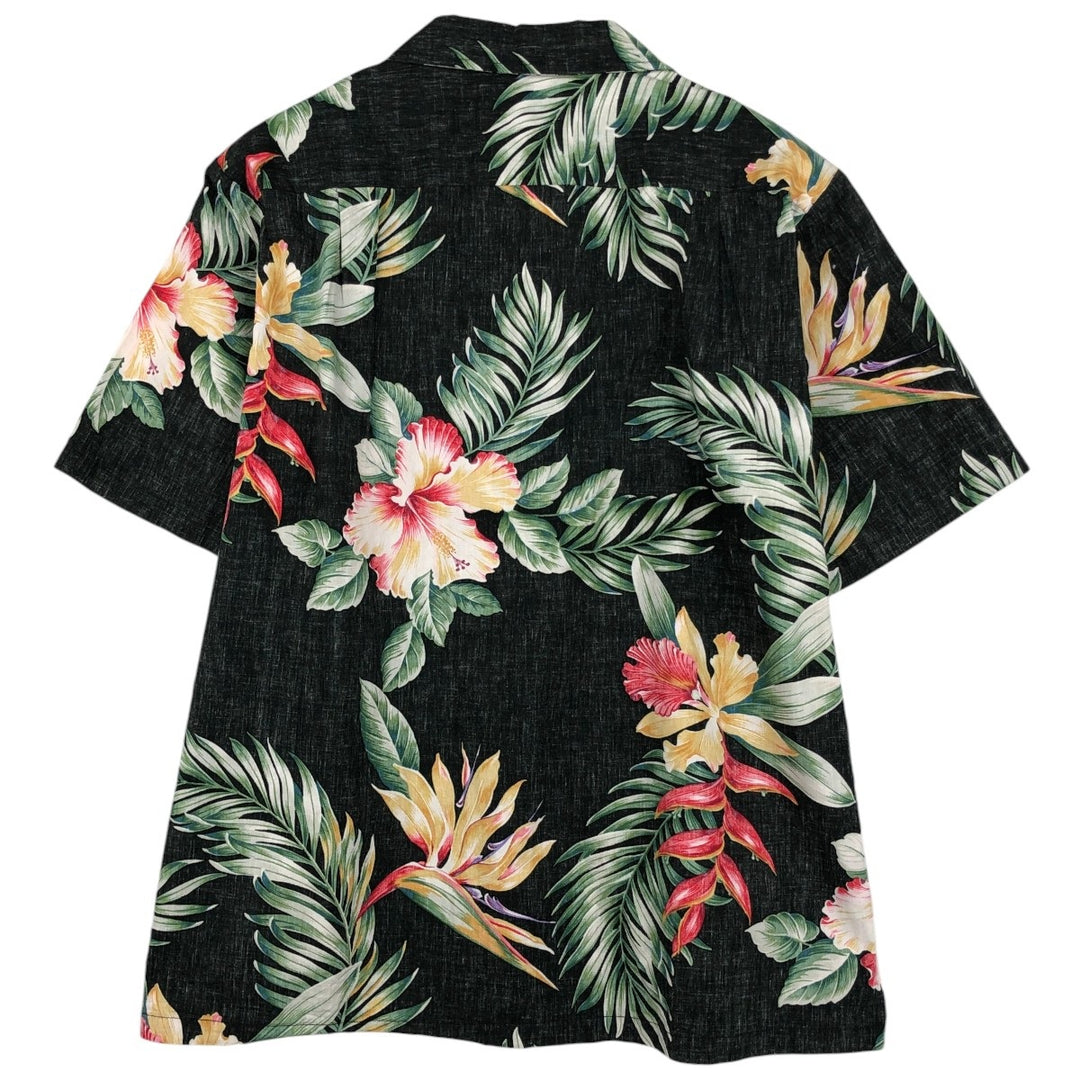 Blue Hawaii All-over Hibiscus Pattern Open Collar Hawaiian Aloha Shirt Box Shirt Made in Hawaii Men's Size L cotton black type Vintage Second Hand