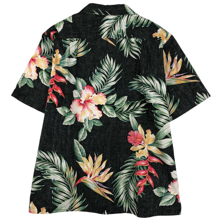 Blue Hawaii All-over Hibiscus Pattern Open Collar Hawaiian Aloha Shirt Box Shirt Made in Hawaii Men's Size L cotton black type Vintage Second Hand