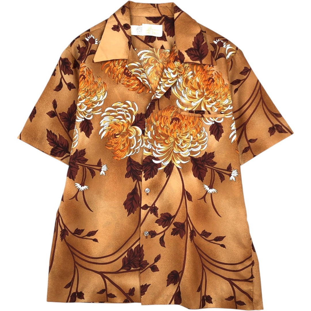 HAWAIIAN PALM All-over Floral and Japanese Pattern Open Collar Hawaiian Aloha Shirt Box Shirt Men's Size L polyester red type reddish brown Vintage Second Hand