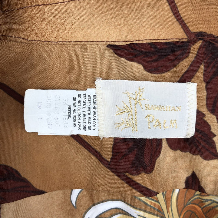 HAWAIIAN PALM All-over Floral and Japanese Pattern Open Collar Hawaiian Aloha Shirt Box Shirt Men's Size L polyester red type reddish brown Vintage Second Hand