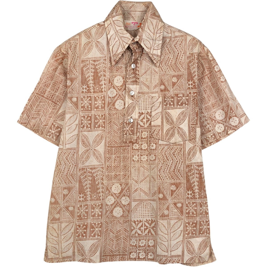 Sears all-over print Hawaiian Aloha shirt, boxy style, men's size S. unclear Beige type Vintage Second Hand