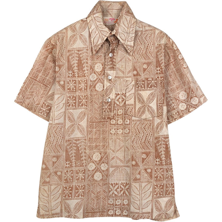 Sears all-over print Hawaiian Aloha shirt, boxy style, men's size S. unclear Beige type Vintage Second Hand