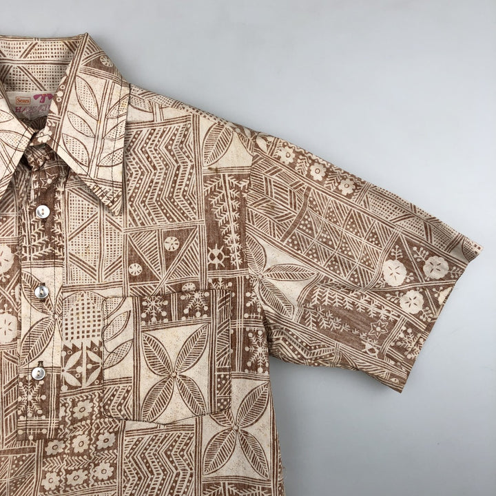 Sears all-over print Hawaiian Aloha shirt, boxy style, men's size S. unclear Beige type Vintage Second Hand
