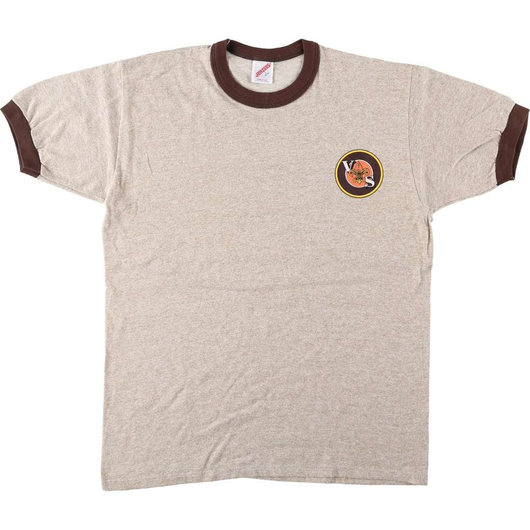 80s-90'S Jerzees Boy Scout Ringer T-Shirt, Made in USA, Men's Size L (Equivalent), Vintage polyester Beige type Vintage Second Hand