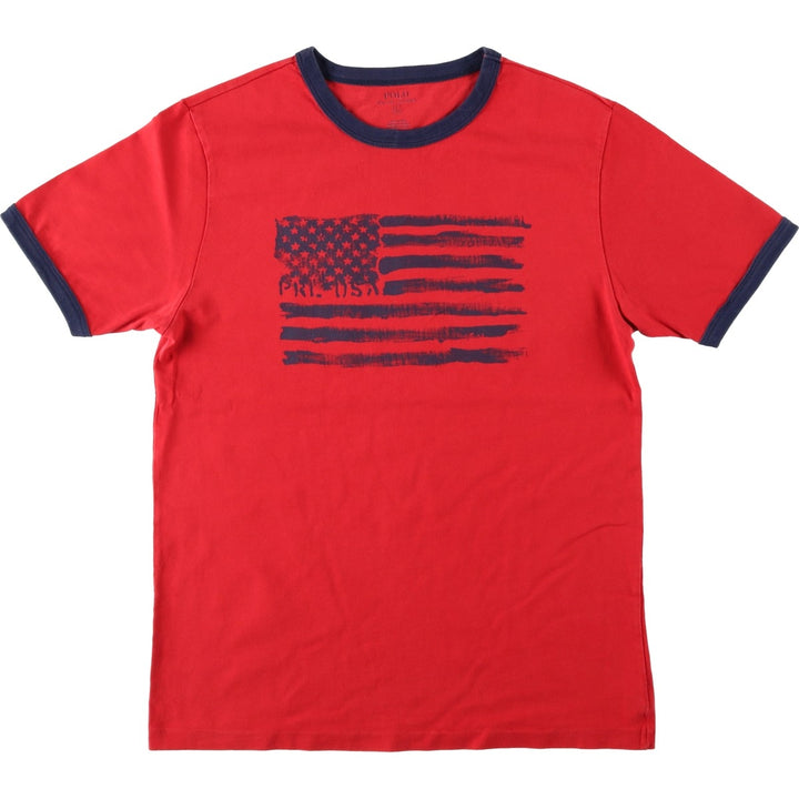 Ralph Lauren POLO RALPH LAUREN American flag pattern ringer t-shirt, women's size M (approx.) cotton red type Vintage Second Hand
